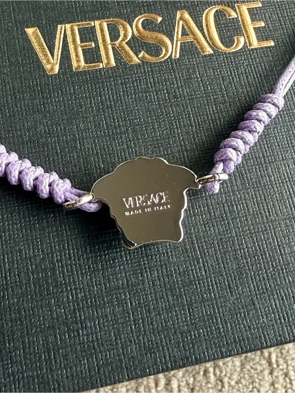 Versace Women’s Lavender Cord Bracelet with Signature Medallion